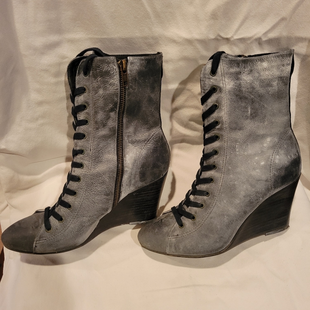 Steve Madden STEVEN Black Distressed Lace Up Boots